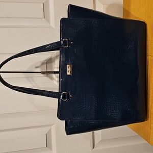 KATE SPADE PURSE ELISSA BRISTOL DRIVE CROC PETROL BLUE LEATHER SHOULDER BAG EUC